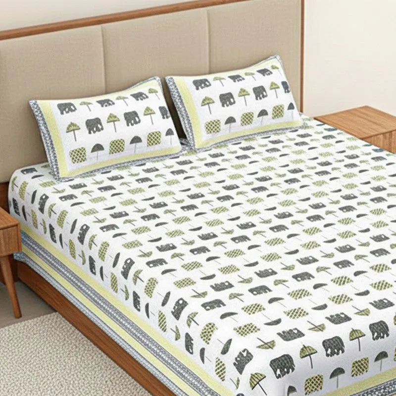 Hastina Parade Cotton Bedsheet (Grey, Yellow) - 180 TC media 3