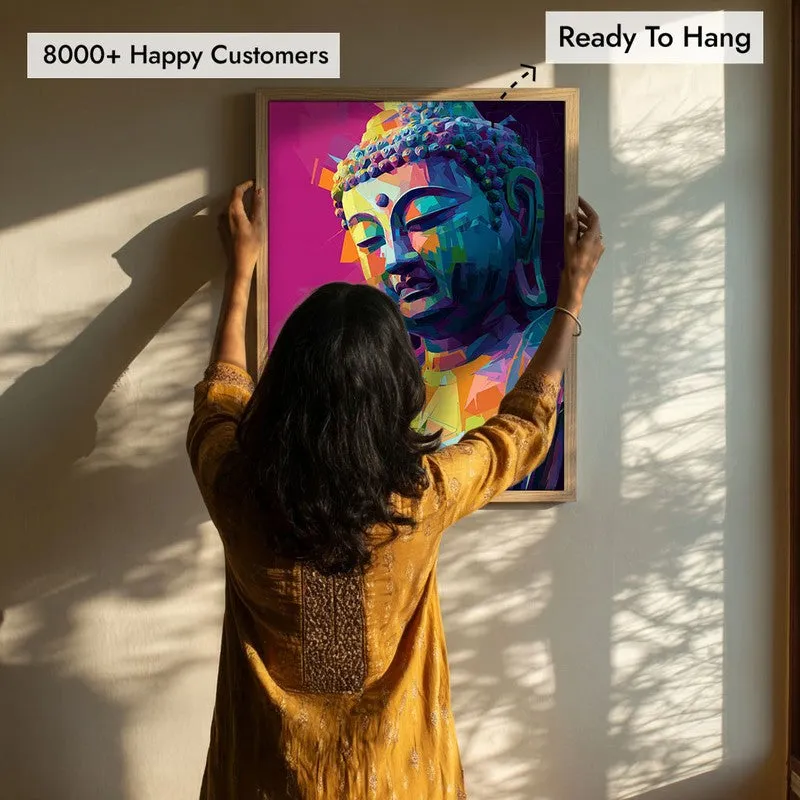 Awakened in Color Buddha Archival Paper Wall Painting With Brown Frame media 7