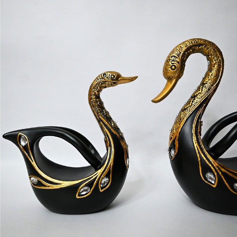 Twinora Black Gold Swan Showpiece - Set Of Two media 3