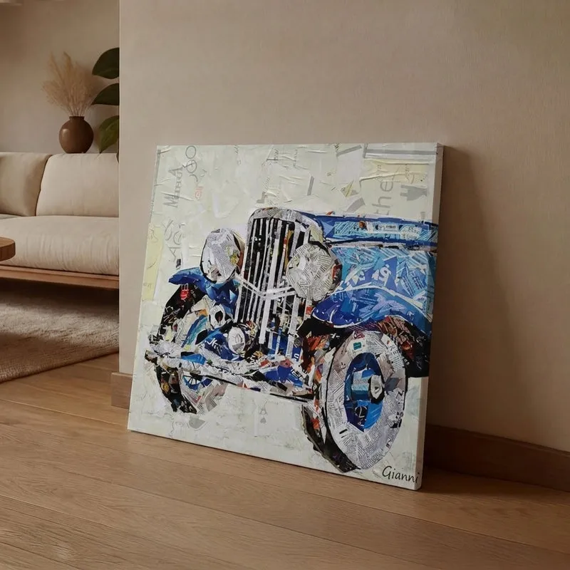 Blue Vintage Car Canvas Wall Art media 1