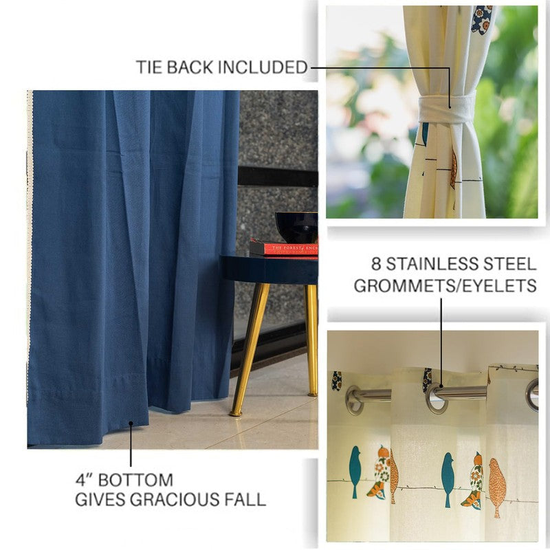 Urban Space Humming Bird Blue Curtains - Set Of Three media 5