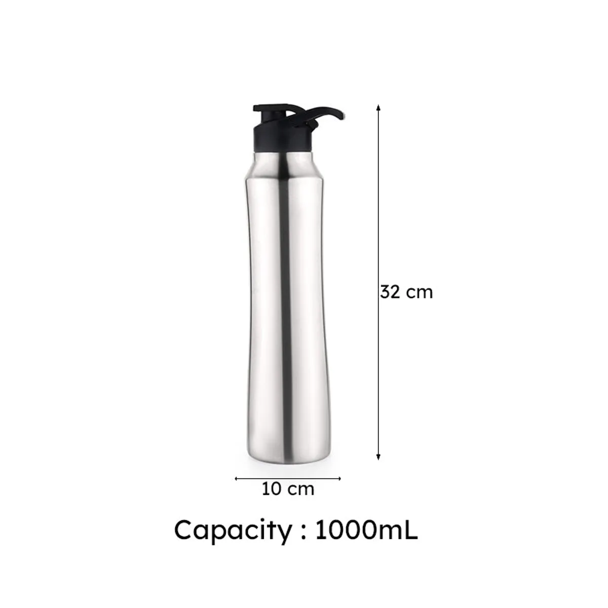 Silver steel bottle shown upright against a plain background