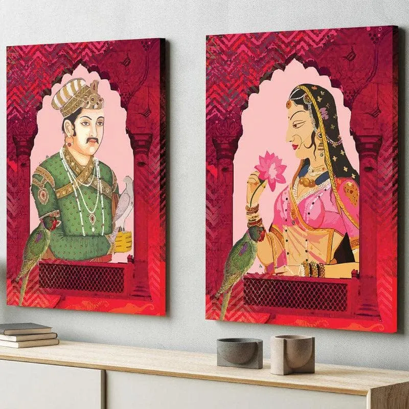 Shah Jahan Aur Mumtaz Canvas Wall Painting - Set Of Two media 1