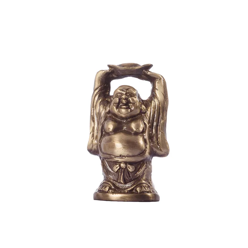 Antique Brass Laughing Buddha Monk media 3