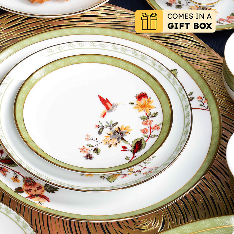 Painted Blooms 24k Gold Brushed Porcelain Dinner Set - 21 Piece Set