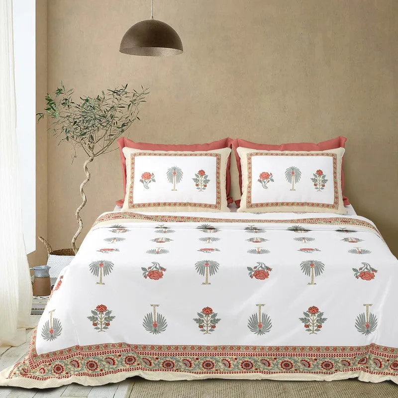 Ethnic Calm Cotton Bedsheet (Red,White) - 120 TC media 3