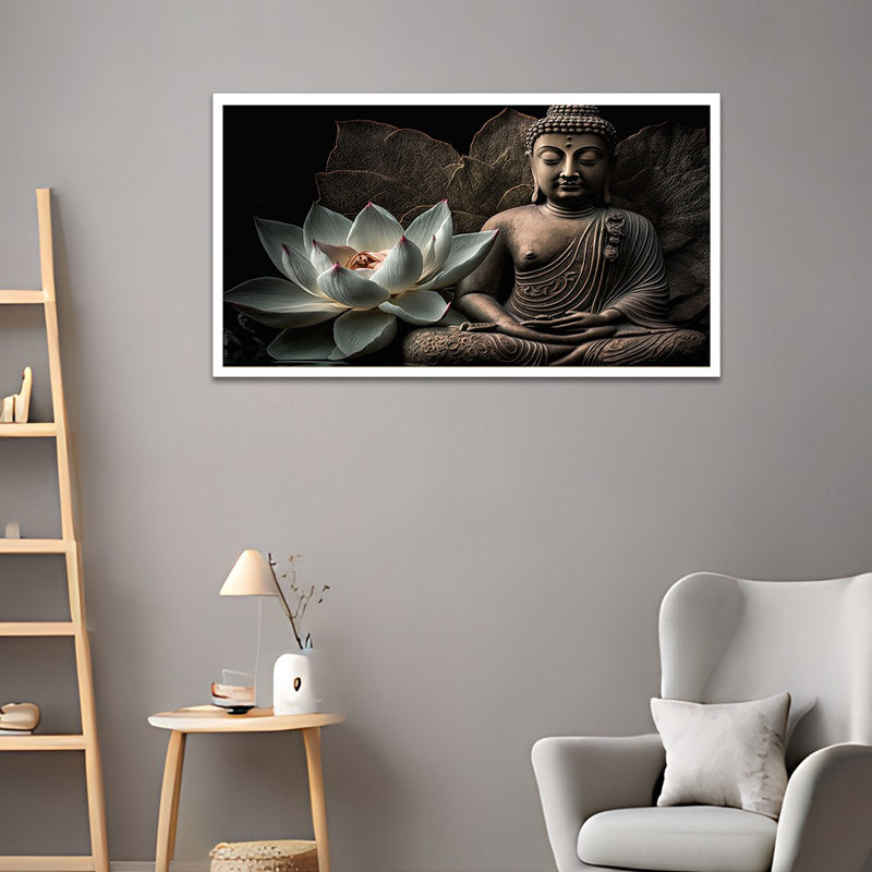 Blessed Buddha Canvas Wall Painting With Frame