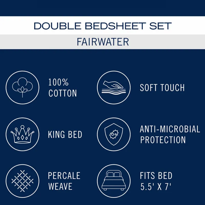 Nautica Fairwater Checks Bedsheet (Blue, Red) - 160 TC - 8
