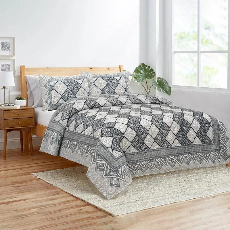 Shadh Geomatric Cotton Bedsheet (Grey) - 180 TC media 1