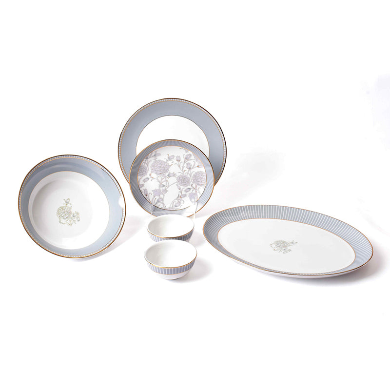 Gilded Iris 24k Gold Brushed Porcelain Dinner Set (Grey) - 21 Piece Set media 11