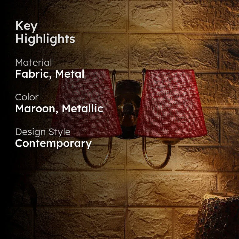 Veda Duo Conical Fabric & Metal Wall Lamp - Maroon media 2