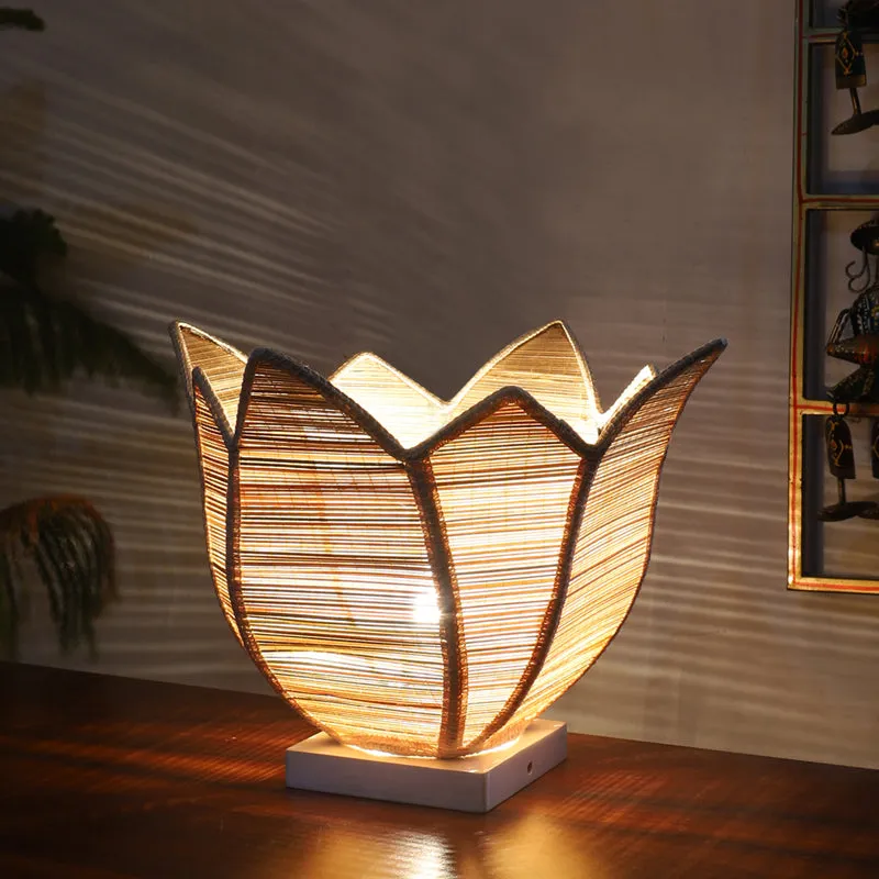Weavix Bamboo Petal Edge Table Lamp - Beige media 1