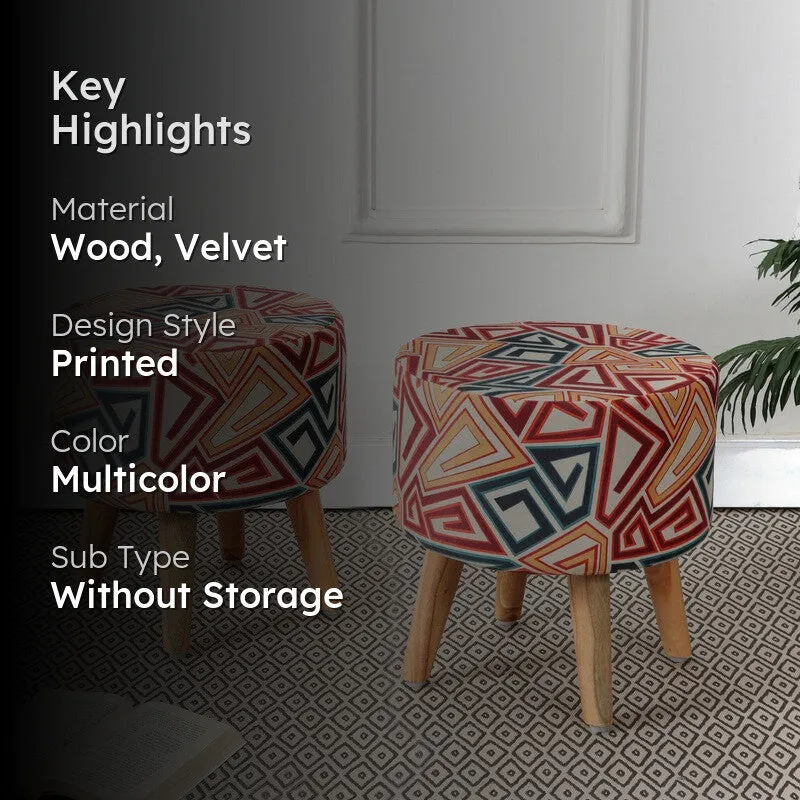 Navine Geometric Print Multicolor Engineered Wood Ottomans - Set Of Two media 2