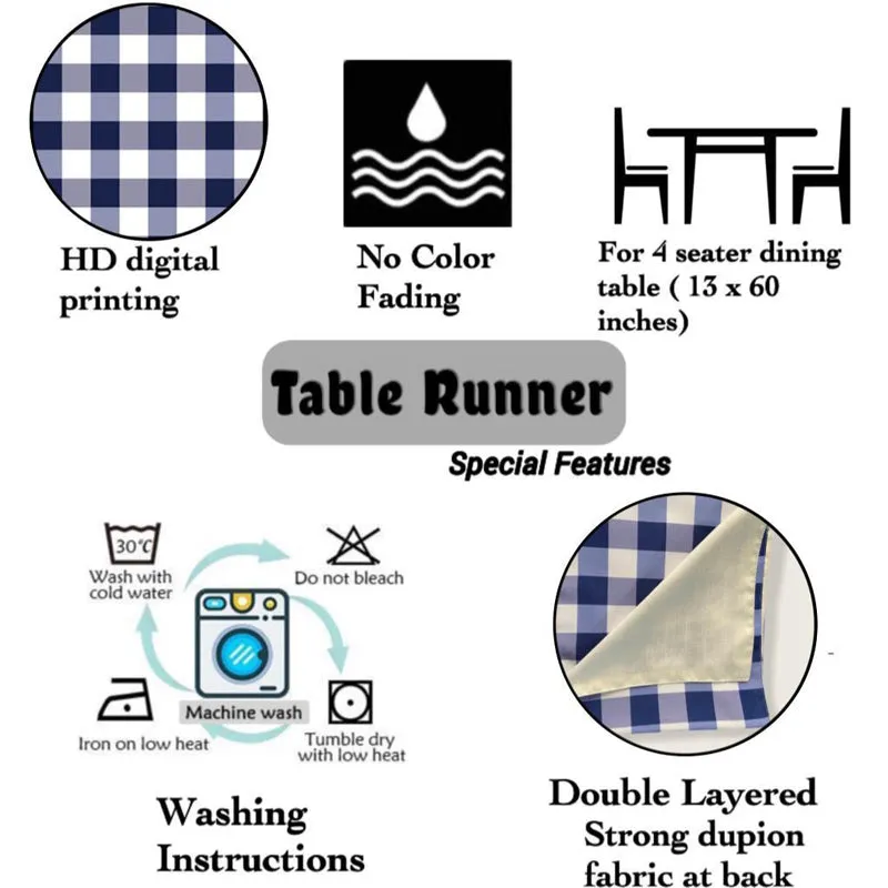 Mabel Checkered Poly Canvas Table Runner - Dark Blue media 7