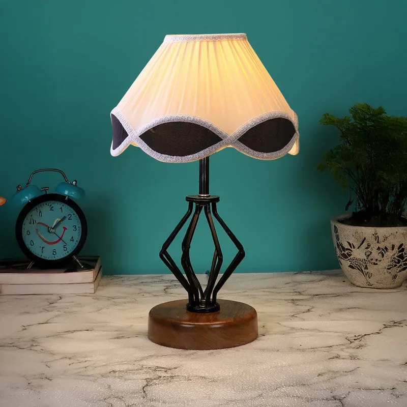 Aurenix Cotton Table Lamp With Wooden Base - Ivory media 3