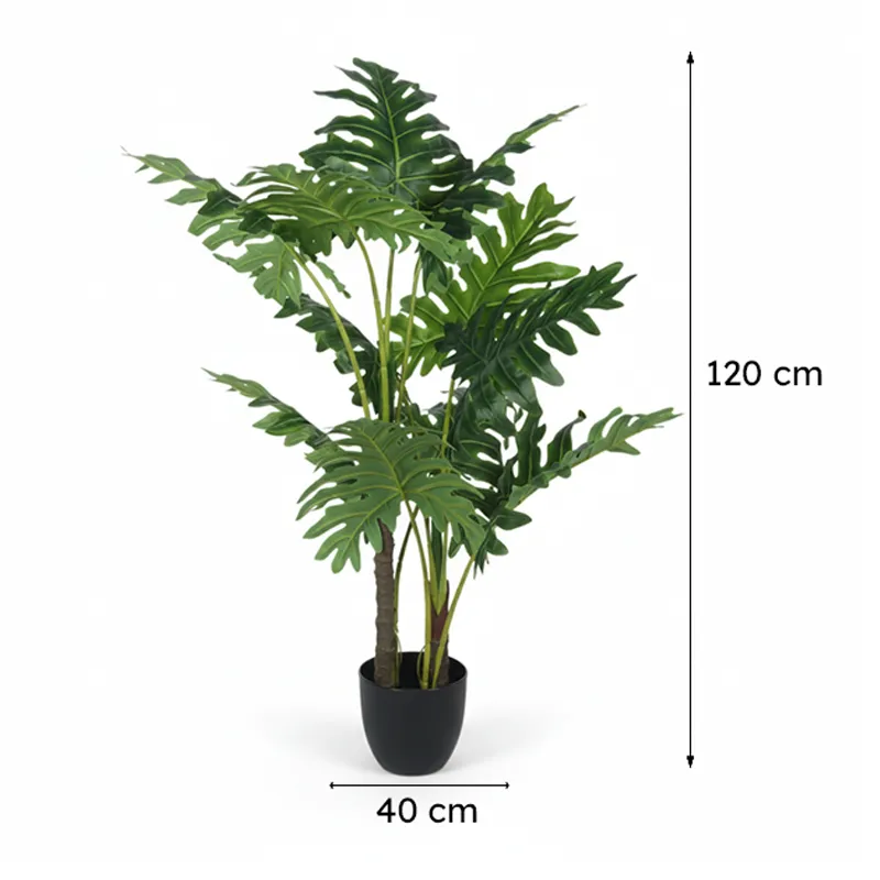 Faux Lush Philodendron Plant With Black Plastic Pot - 4 Feet media 7