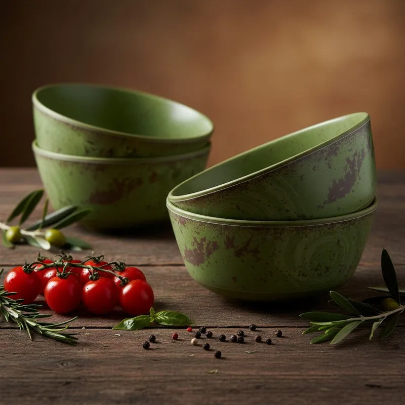 Rustic Q Olive Green Melamine Snack Bowls (200 mL Each) - Set of Six - 3