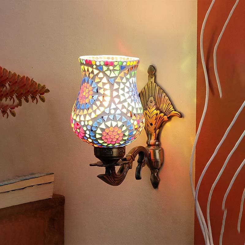 Mandala Pied Glass & Metal Wall Lamp - Multi