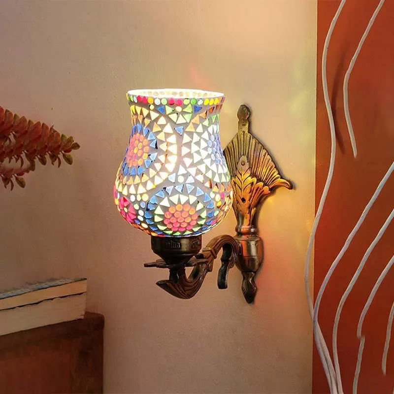 Mandala Pied Glass & Metal Wall Lamp - Multi media 1