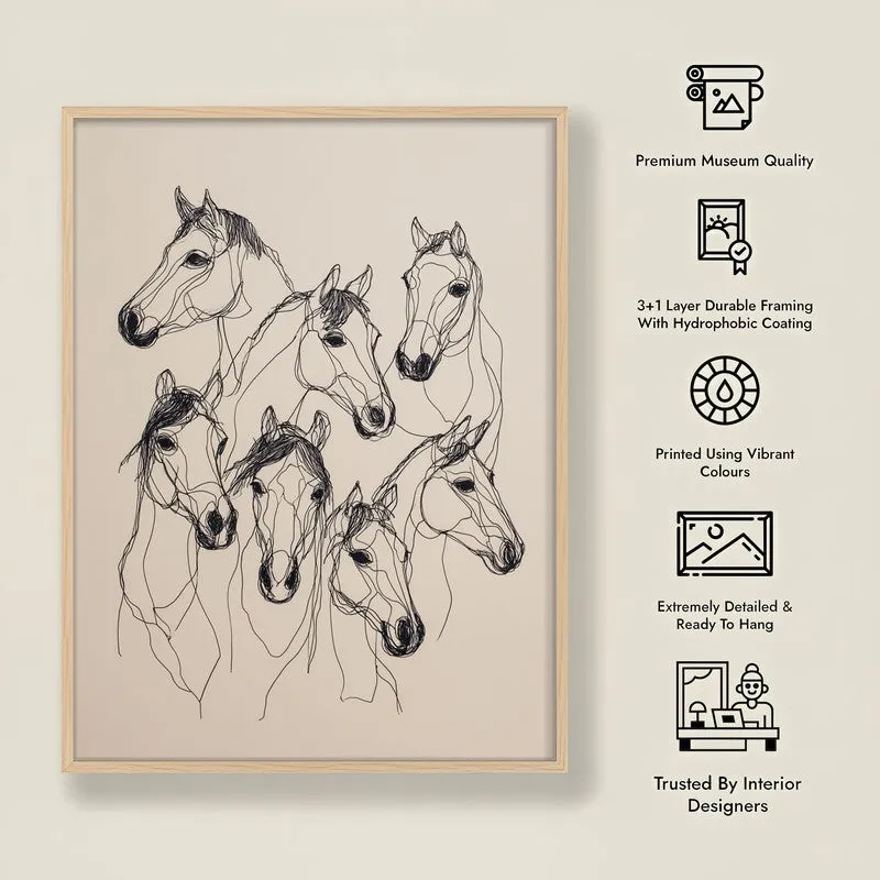 Abstract Line Art Horse Painting With Brown Frame media 10