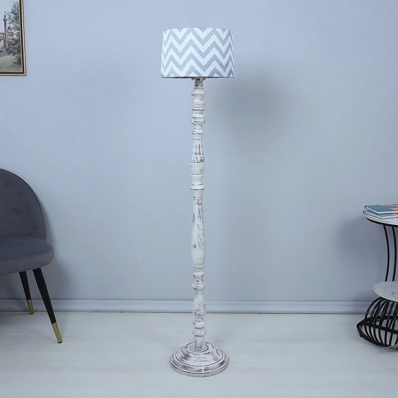 Chevron Light Totem Printed Mango Wood Floor Lamp - White media 3