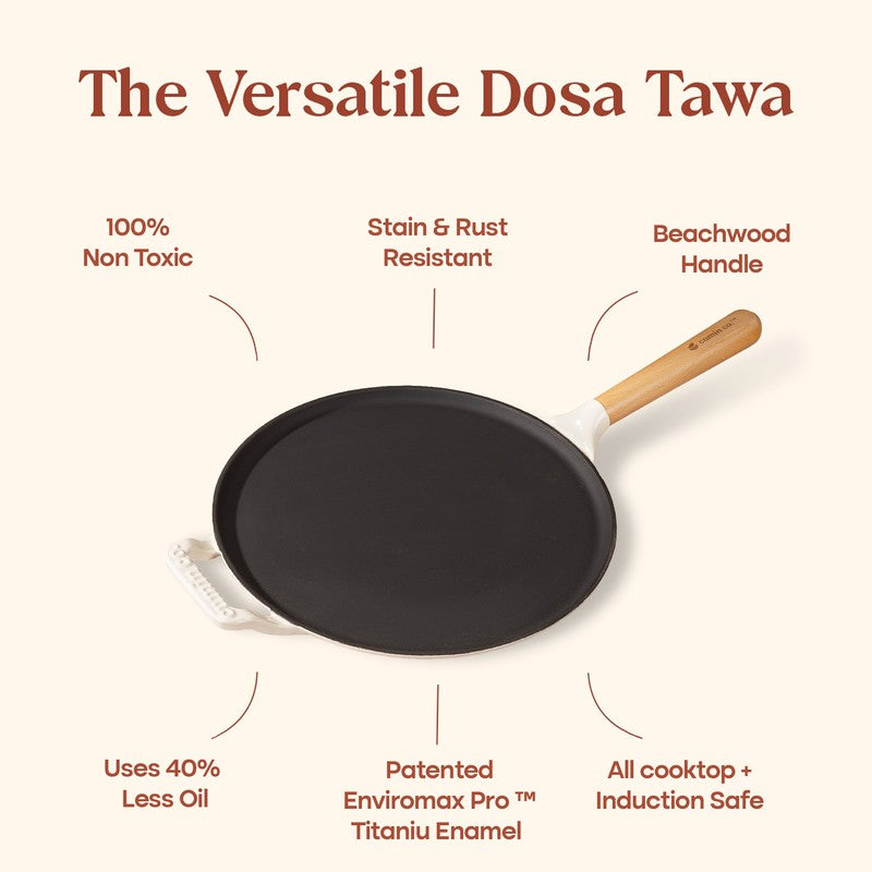 Cumin Co Enamel Cast Iron Dosa Tawa (White,Black) - 28 cm media 4