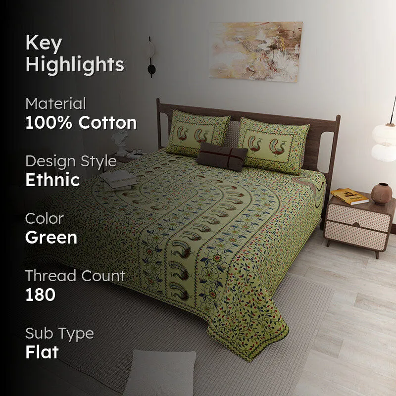 Aanchal Ethnic Cotton Bedsheet (Light Green) - 180 TC media 2