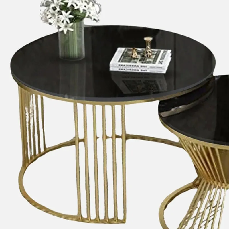 Phoenix Arc Accent Table with Marble Top (Black & Gold) - Set Of Two media 4