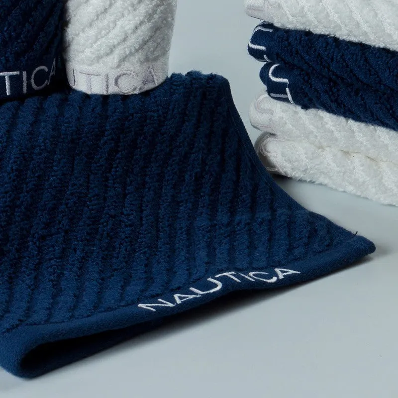 Nautica Riviera Soft Cotton Hand & Face Towel (Blue & White) - Set Of Eight media 5