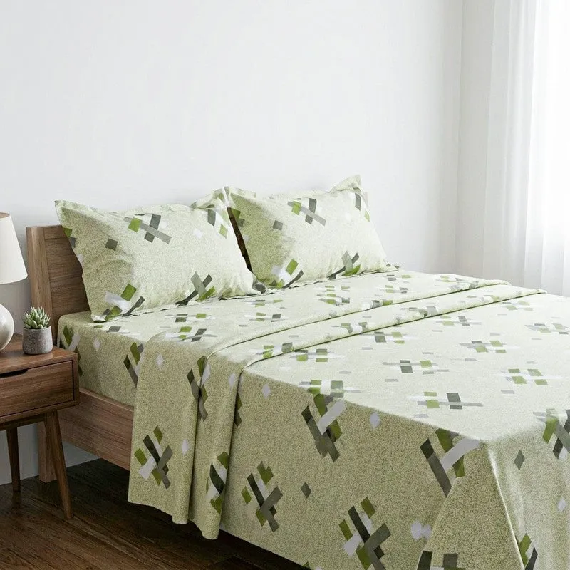 Criss Cross Chrome Cotton Bedsheet (Green) - 144 TC media 3