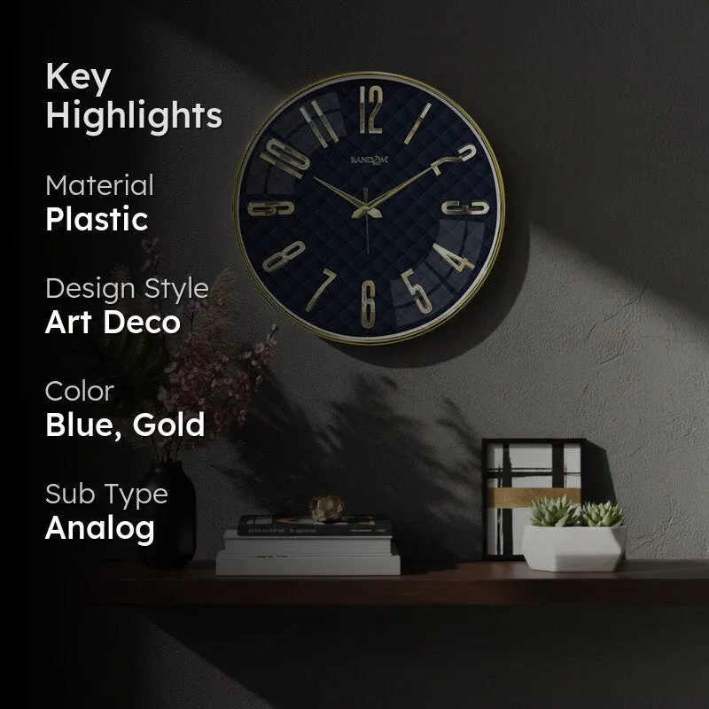 Elite Numeric Plastic Wall Clock - Blue & Gold media 2