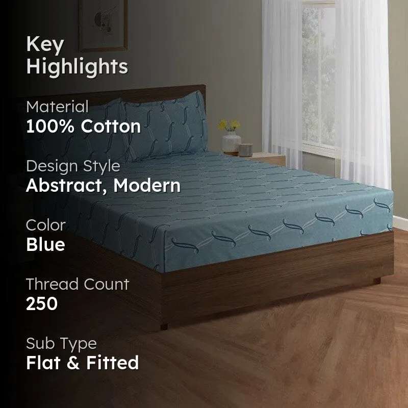 Swayam Laksha Leaf Cotton Bedsheet (Blue) - 250 TC media 2