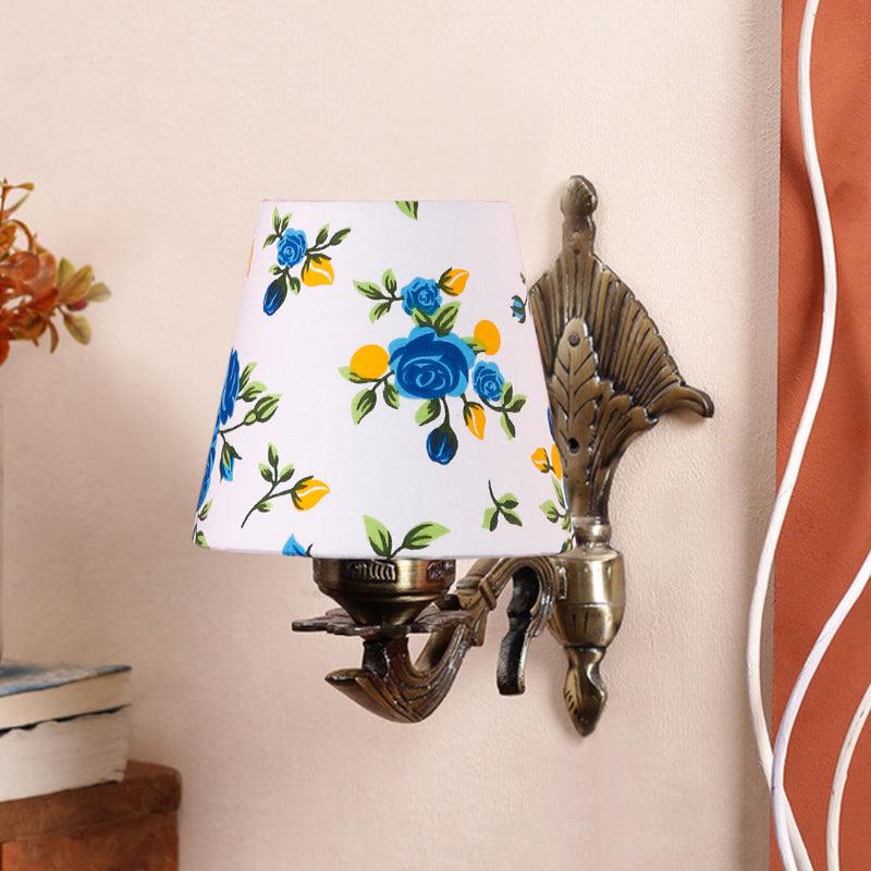 Magda Masique Blue Fleur Conical Fabric & Metal Wall Lamp media 3