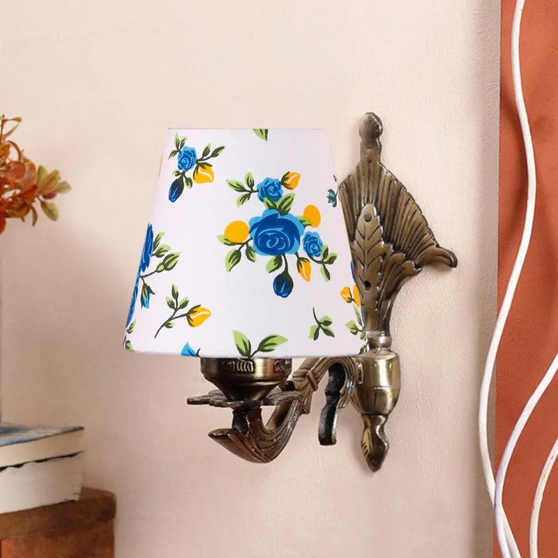 Magda Masique Blue Fleur Conical Fabric & Metal Wall Lamp media 3