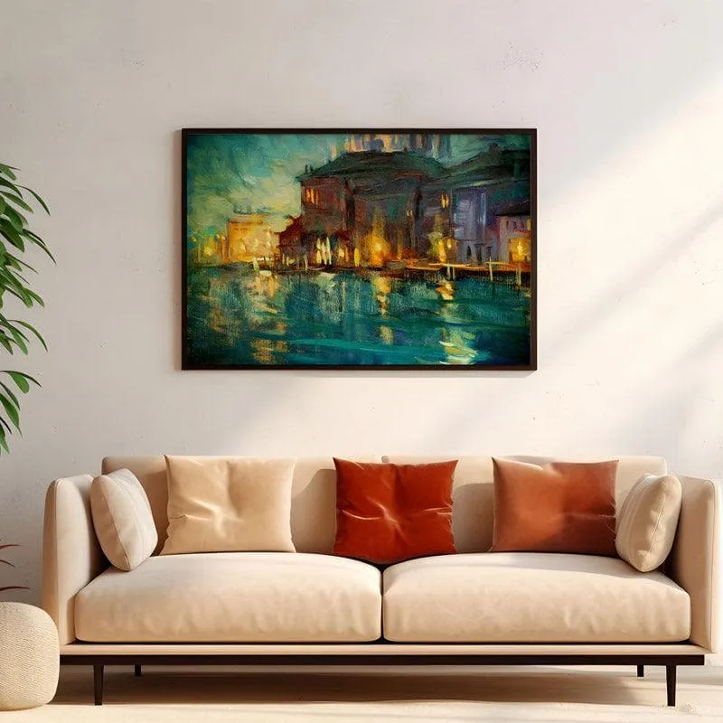 Venice Wonder Night Landscape Canvas Wall Painting - Black Frame media 4