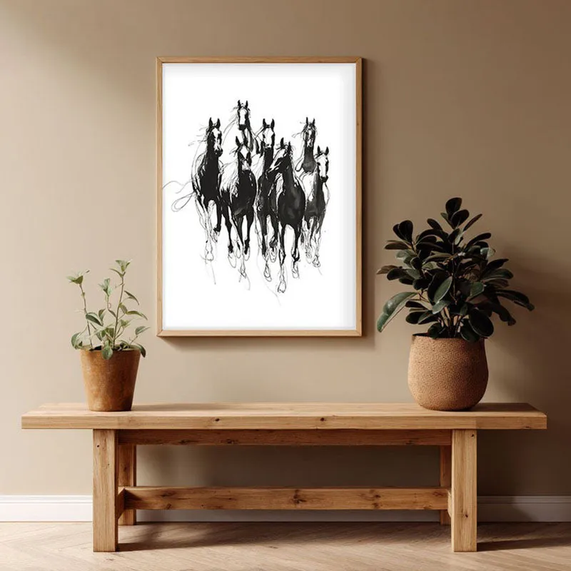 Spirit Horse Canvas Wall Painting With Brown Frame media 1