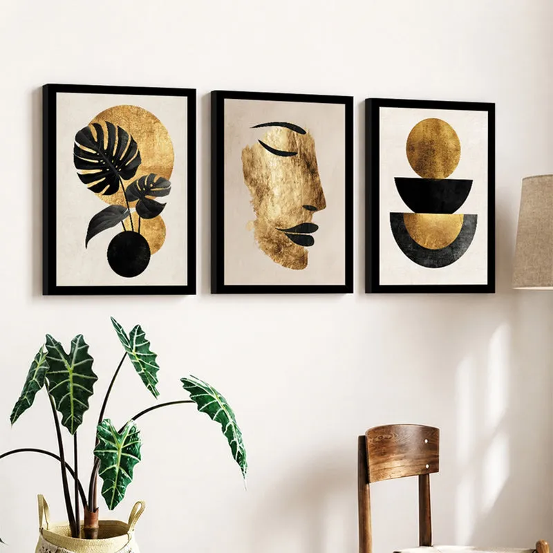 Aurevia Gold Abstract Wall Painting Set With Frame - Set Of Three media 3