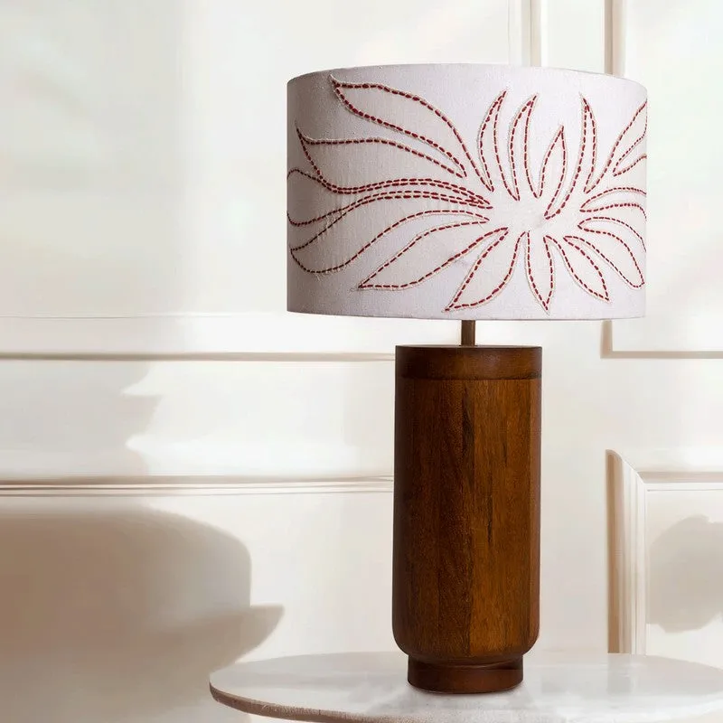 Orange Tree Gesu Mango Wood Table Lamp Wit Applique Sade - Brown,White media 3