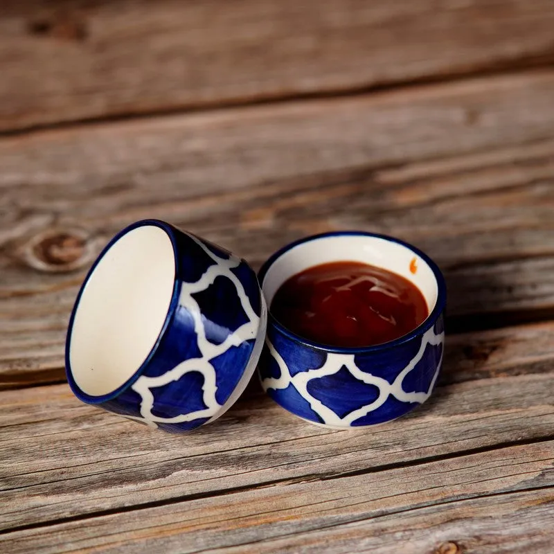 OpalServe Ceramic Dip Bowls (Blue,White,40 mL Each) - Set Of Two media 4