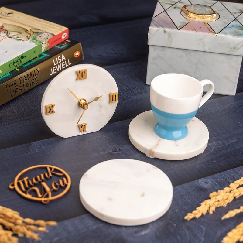 Marbre Marble Desk Clock With Coaster - Three Piece Set media 3