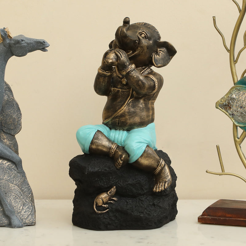 Playful Vinayaka Showpiece - Brown, Blue