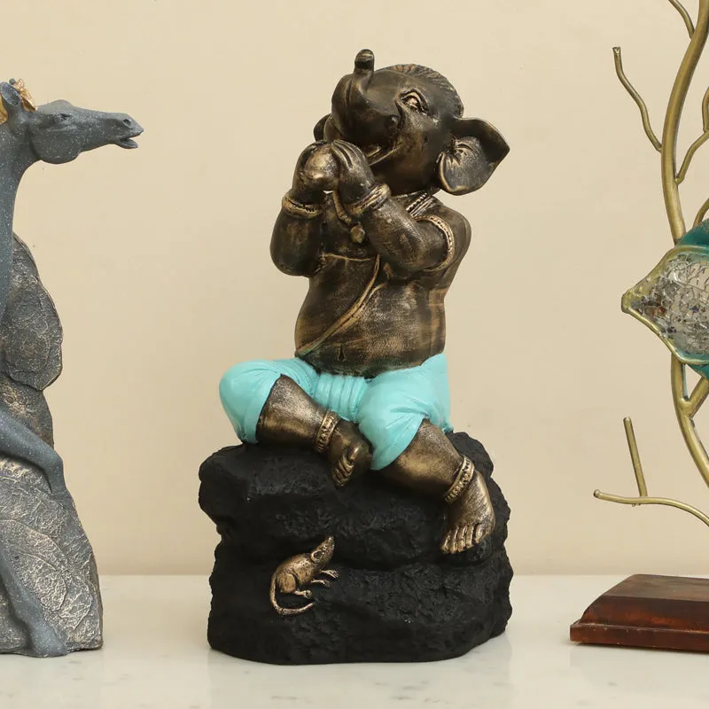Playful Vinayaka Showpiece - Brown, Blue media 1