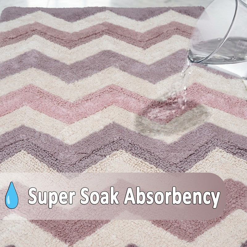 Steplyn Chevron Cotton Bath Mat - Pink & Off White media 7