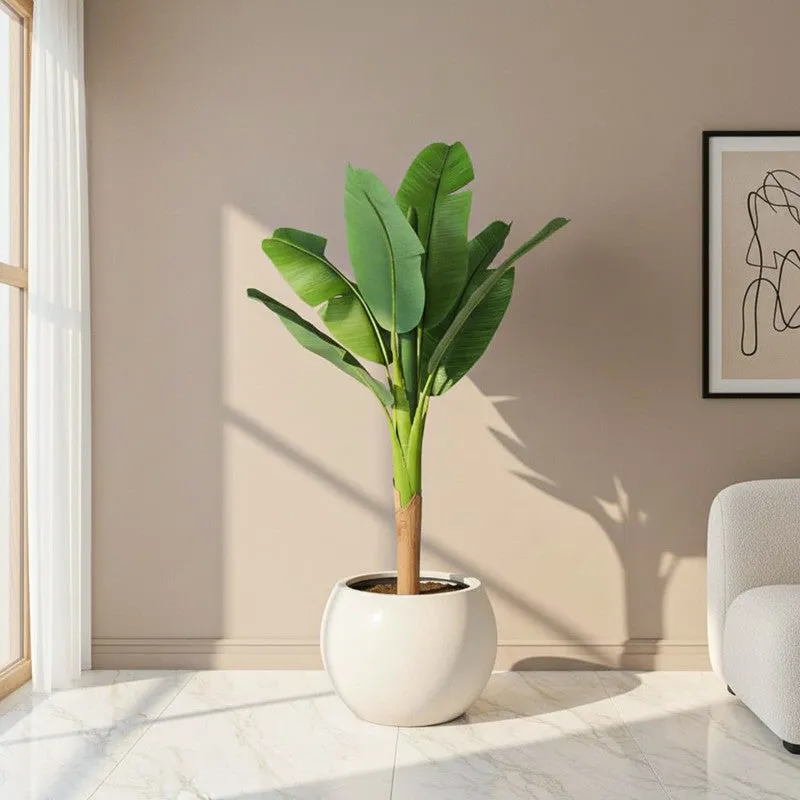 Faux Lush Banana Plant With Black Plastic Pot - 4 Feet media 1