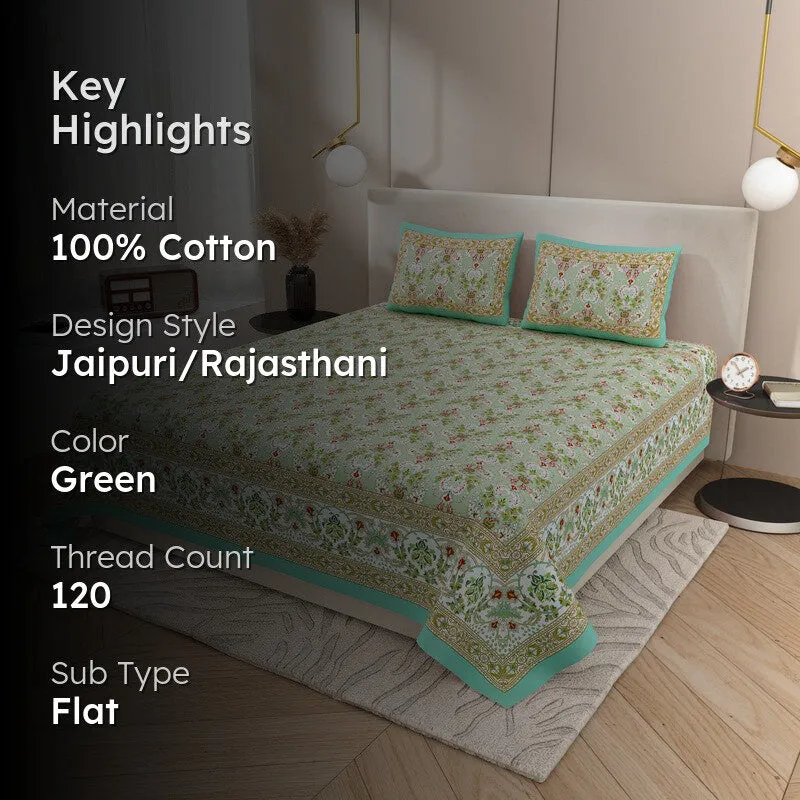 Rang Flowy Cotton Bedsheet (Green) - 120 TC media 2