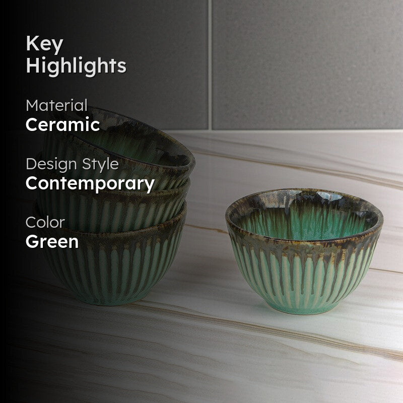 Mintora Green Ceramic Snack Bowls (180 mL) - Set Of Four media 2