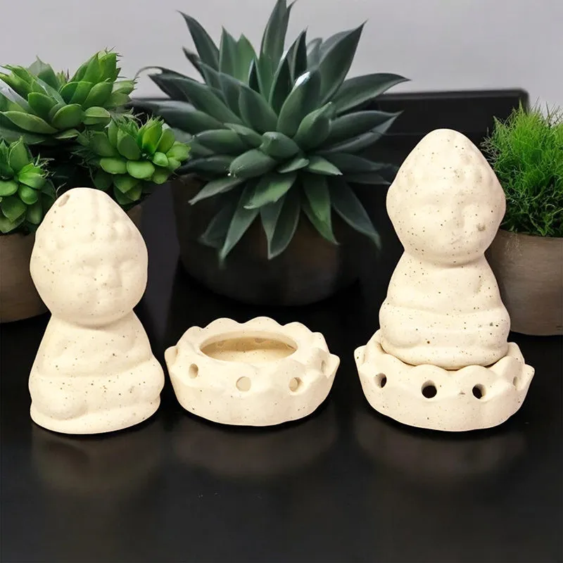 Buddha Ceramic Incense Holder (White) - Four Piece Set media 3