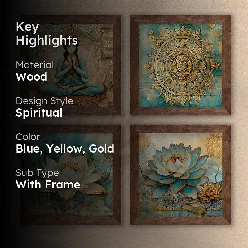 Lotus & Meditation Wall Art with Frame - Set Of Four media 2