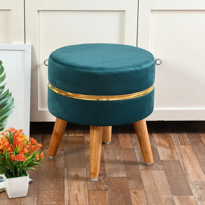 Classic Solid Velvet Ottoman - Blue & Gold media 1