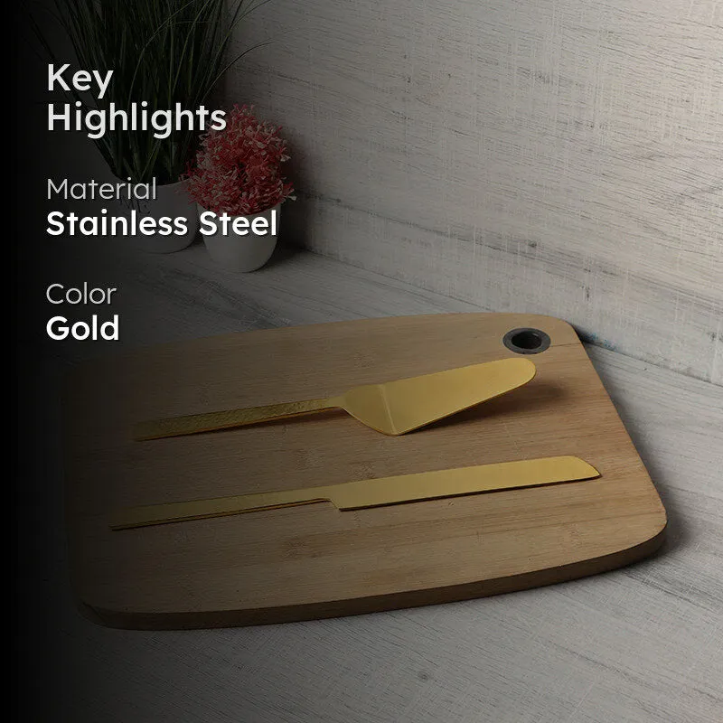 Velvessa Stainless Steel Cake Server Set (Gold) - Set Of Two media 2